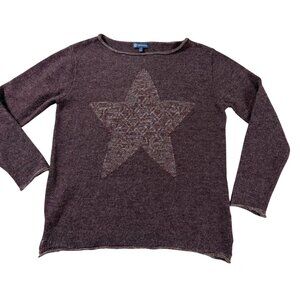 Democracy Women’s Small Muted Plum Star Knit Sweater Relaxed Fit Soft Cozy‎ Top
